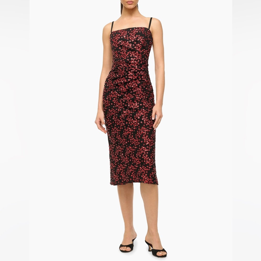 Staud  Florentina Floral Sequined Midi-Dress